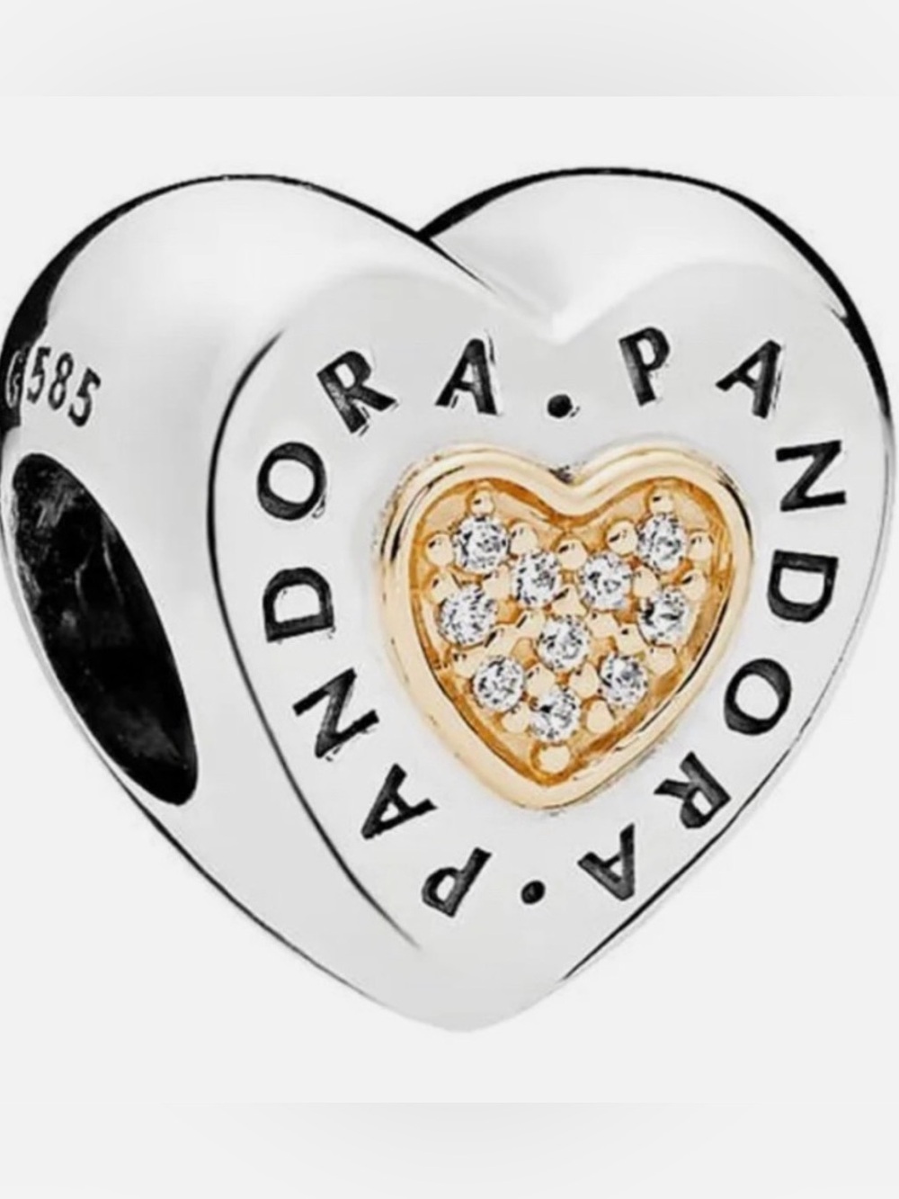 Pandora Two-Tone Heart Charm with Gold Center and Silver Finish